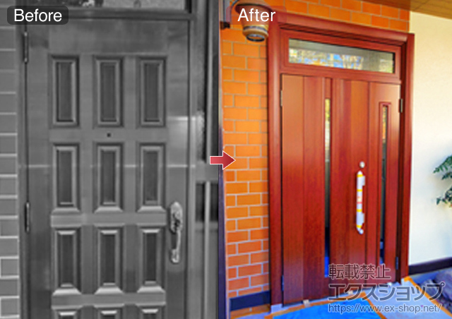 東京都日野市のLIXIL リクシル（トステム）の玄関ドア リシェント 500型 親子ランマ付タイプ 施工例