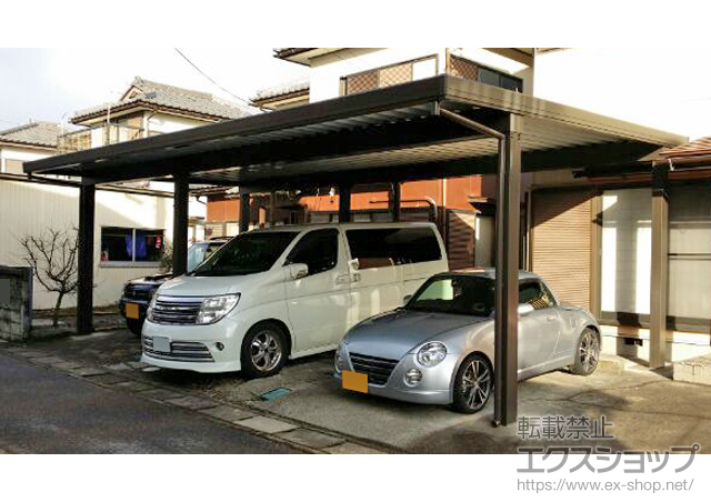 滋賀県長浜市のLIXIL リクシル（トステム）のカーポート テリオスポートIII 3000 3台用 横連棟 角柱6本仕様 積雪〜100cm対応 施工例