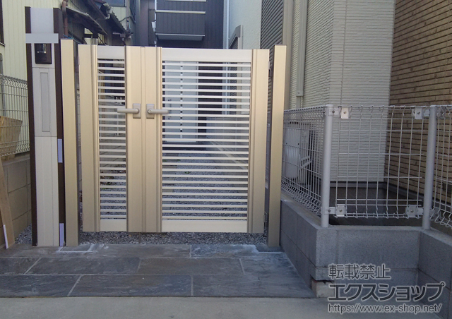 東京都足立区のの門扉 プレシオス門扉 横格子 親子開き 施工例