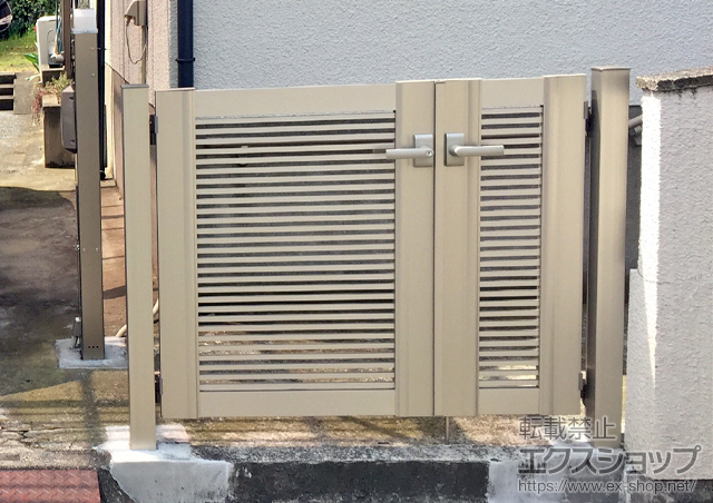 神奈川県川崎市のの門扉 エクスライン門扉1型 親子開き 門柱使用 施工例