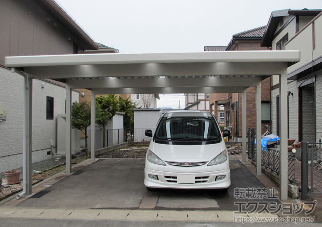 岩手県盛岡市ののカーポート ジーポートneo Bタイプ 2台用 角柱6本仕様 標準鼻隠し 積雪〜100cm対応 施工例