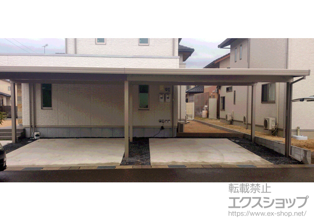 鳥取県倉吉市のLIXIL リクシル（トステム）のカーポート テリオスポートIII 3000 4台用 横連棟 角柱6本 積雪〜100cm対応 施工例