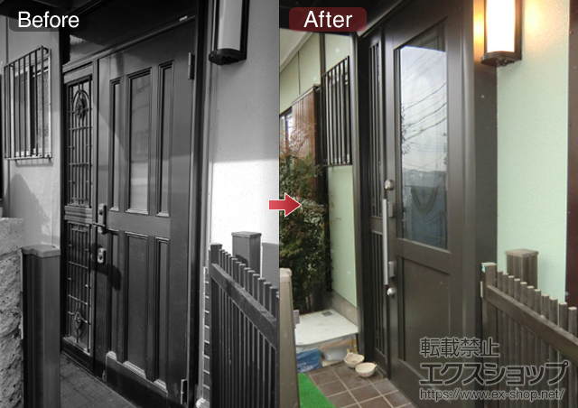 神奈川県横浜市のLIXIL リクシル（トステム）の玄関ドア リシェントアルミ仕様 22片袖飾り中桟付R M3型 施工例