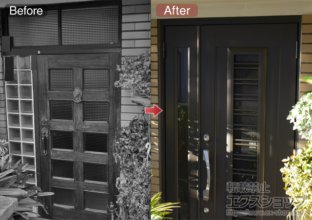 滋賀県守山市のLIXIL リクシル（トステム）の玄関ドア リシェント H1型＋下枠フラット材・施工スペーサーセット 施工例