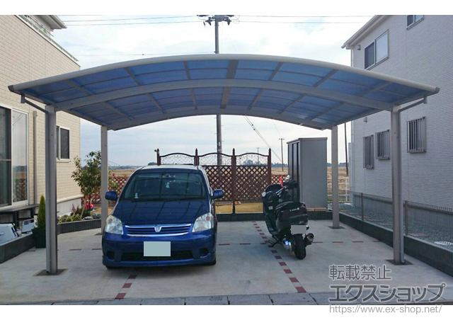 宮城県仙台市ののカーポート レイナツインポートグラン　積雪〜20cm対応＋屋根ふき材補強部品 2セット 施工例