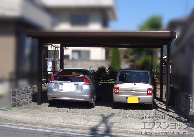 山梨県南アルプス市ののカーポート ジーポートneo Aタイプ 2台用 角柱4本仕様 標準鼻隠し 積雪〜100cm対応 施工例