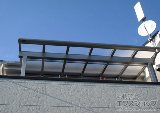 埼玉県草加市ののバルコニー・ベランダ屋根 ヴェクターテラス F型 1500 屋根タイプ 単体 張り出し無し 積雪〜50cm 施工例