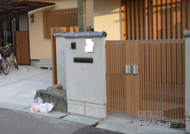 兵庫県伊丹市のの門扉 ジオーナ門扉 B4型 両開き親子 マテリアルカラー 柱使用 施工例