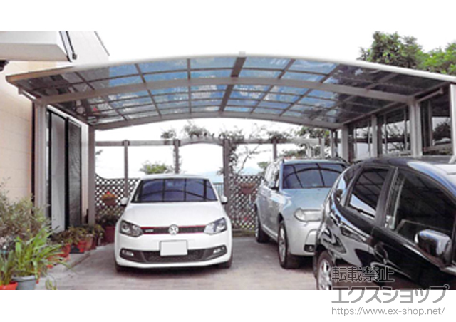 兵庫県三木市のLIXIL リクシル（トステム）のカーポート カーブポートシグマIII ワイド 積雪〜20cm対応+サイドパネル 施工例
