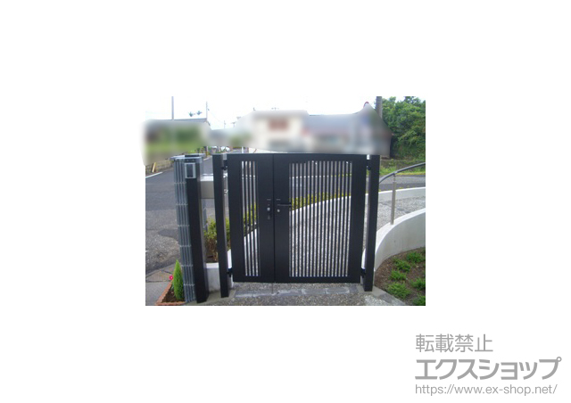 鹿児島県指宿市のの門扉 ライシス門扉 2型 細たて桟 両開き親子 柱使用 施工例