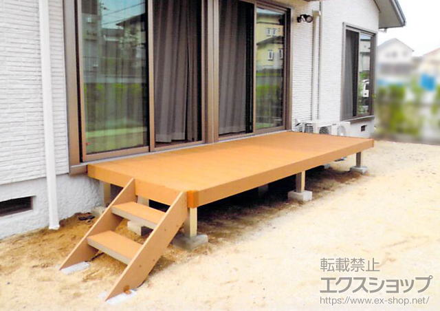 大分県大分市ののウッドデッキ リウッドデッキ 200+リウッドステップ5型Sタイプ(2段) 施工例