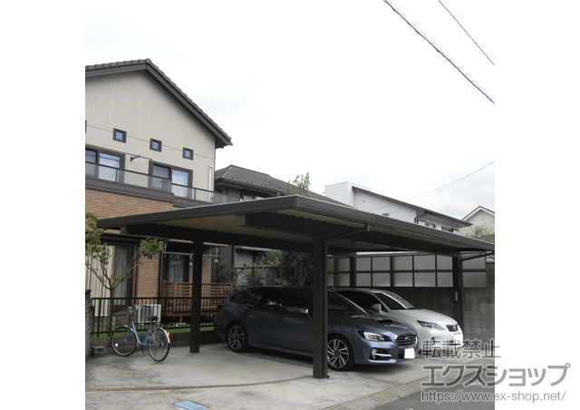 千葉県流山市のLIXIL リクシル（トステム）のカーポート テリオスポートIII 3000 2台用 間口延長 角柱4本仕様 積雪〜100cm対 施工例