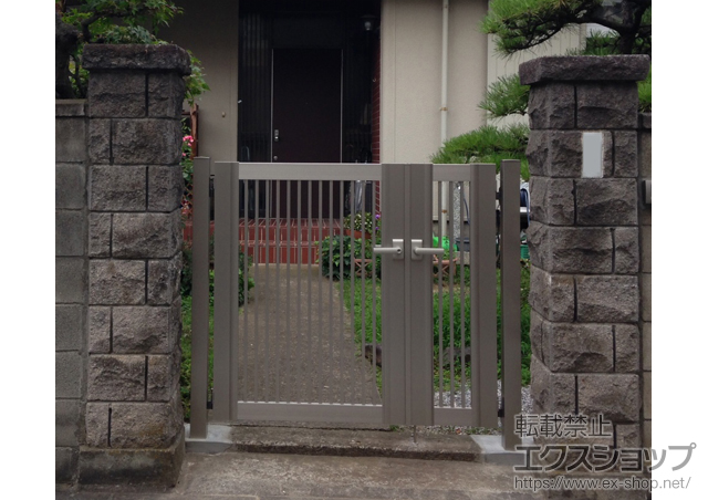 東京都大田区のの門扉 エクスライン門扉13型 両開き親子　門柱使用 施工例