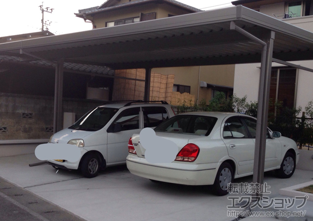 大分県佐伯市のLIXIL リクシル（トステム）のカーポート テリオスポートIII 2台用 間口延長 角柱4本 積雪〜30cm対応 施工例