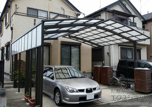 埼玉県春日部市のLIXIL リクシル（トステム）のカーポート レグナスポートシグマIII 延長 積雪〜20cm対応＋サイドパネル 施工例