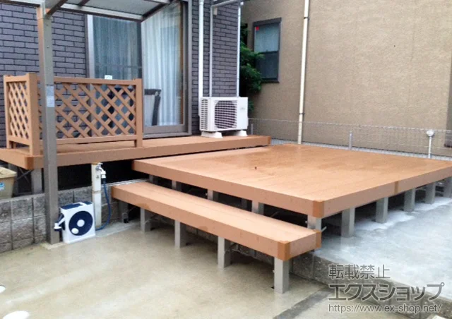 愛知県春日井市ののテラス屋根、ウッドデッキ リウッドデッキ 200＋部分段床 1段(正面タイプ) 施工例
