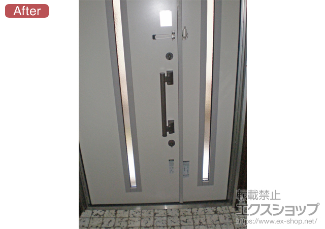 神奈川県横浜市のLIXIL リクシル（トステム）の玄関ドア リシェントアルミ仕様 20親子(ランマ付)R 500型 施工例