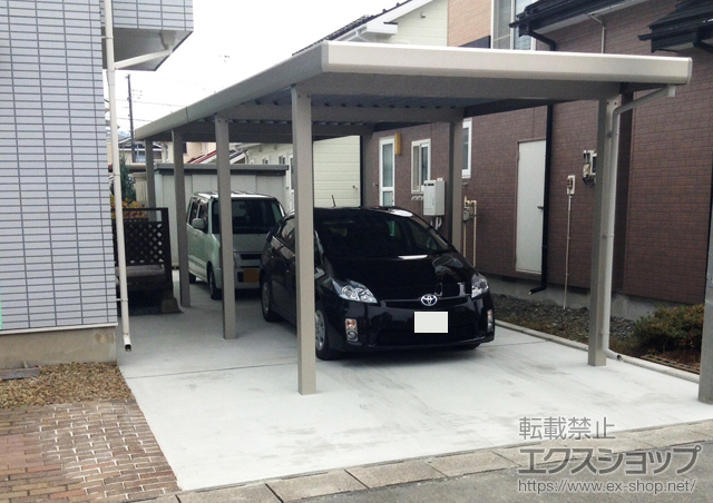 岩手県紫波郡矢巾町ののカーポート ジーポートneo Aタイプ 縦連棟 角柱8本柱 標準鼻隠し 積雪〜100cm対応 施工例
