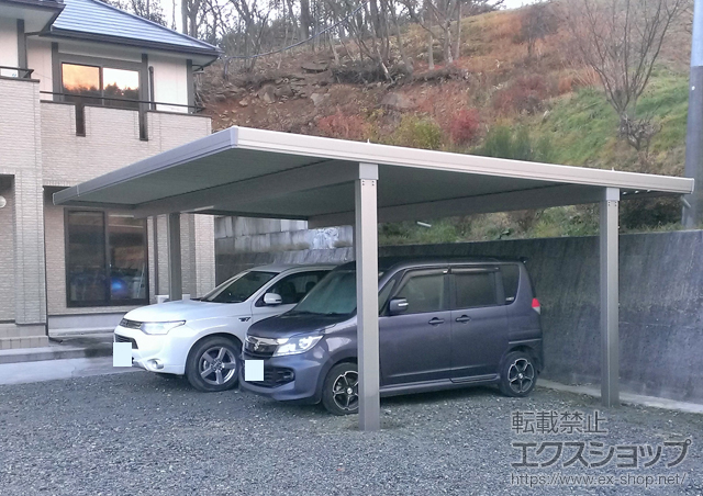 福島県田村市のLIXIL リクシル（トステム）のカーポート テリオスポートIII 3000 2台用 間口延長 角柱4本 積雪〜100cm対応 施工例