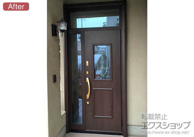 岩手県盛岡市のLIXIL リクシル（トステム）の玄関ドア リシェント断熱仕様 22簡易タッチキー仕様 片袖ランマ付きR C3型 施工例