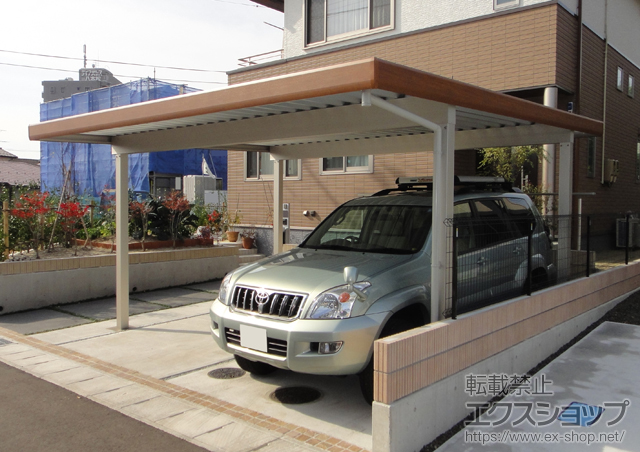 宮城県仙台市ののカーポート レオンポートneo 2台用 標準鼻隠し 角柱4本仕様 積雪〜50cm対応 施工例