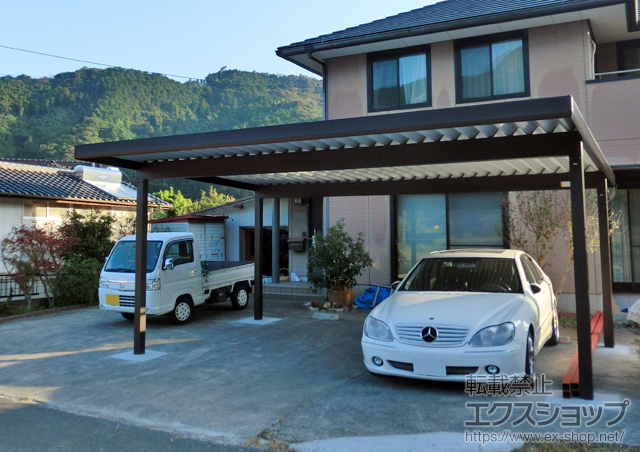 熊本県水俣市ののカーポート レオンポートneo 2台用 角柱4本柱仕様 標準鼻隠し 積雪〜50cm対応 施工例