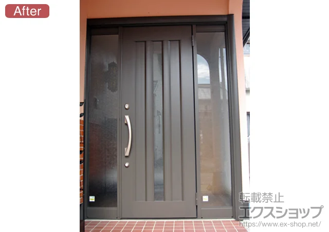 静岡県富士市のLIXIL リクシル(トステム)の玄関ドア リシェントアルミ仕様 22両袖R(ランマ無し) P1型 施工例