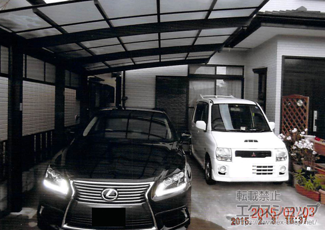 滋賀県東近江市ののカーポート スマット 積雪〜20cm対応＋サポートセット（着脱式）H22 間口33用  3本入り×1セット＋側面パネル 施工例