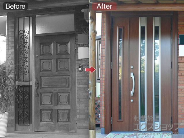 広島県尾道市のLIXIL リクシル（トステム）の玄関ドア リシェント K4仕様 300型 親子仕様 施工例