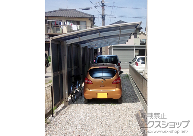 愛知県豊明市ののカーポート プレシオスポート 縦連棟 積雪〜20cm対応＋プレシオスポート用 サイドパネル＋着脱式サポート 2本入×2セット 施工例