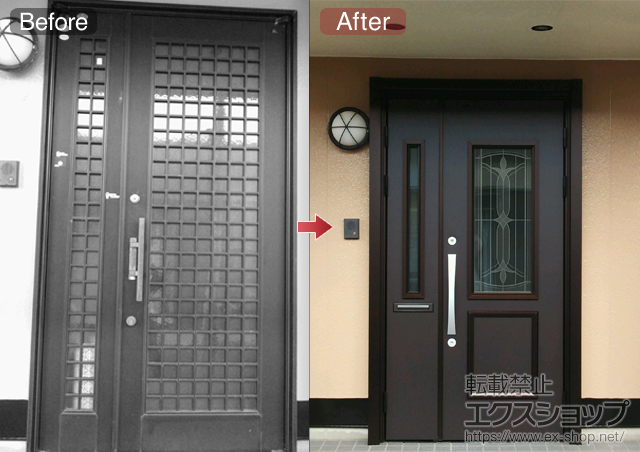 福岡県直方市のの玄関ドア ラフォース R2 56型 親子開きドア 断熱K4仕様 施工例