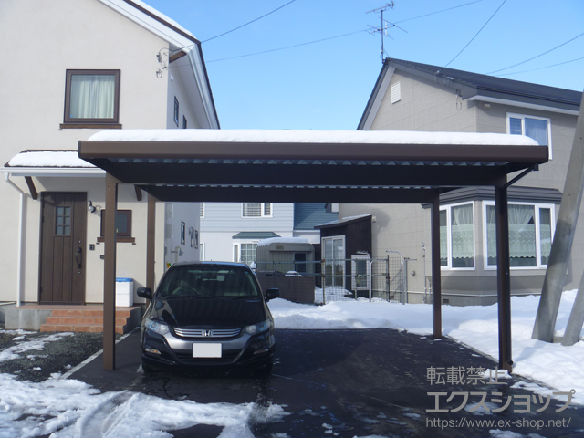 北海道恵庭市ののカーポート ジーポートneo Aタイプ 2台用 標準鼻隠し 角柱4本仕様 積雪〜100cm対応 施工例