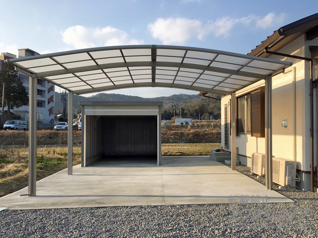 広島県広島市ののカーポート ネスカR (ラウンドスタイル) ワイド 積雪〜20cm対応 施工例