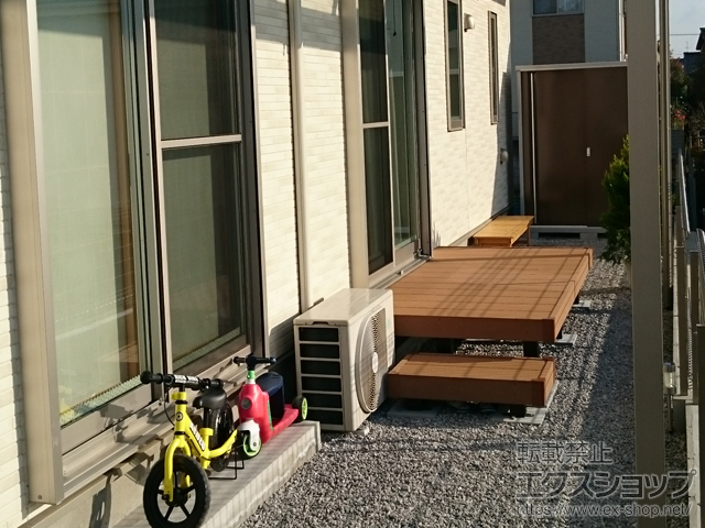 埼玉県川越市ののウッドデッキ マージウッドデッキ＋リウッドデッキ 200 独立式 リウッドステップ 2型 施工例