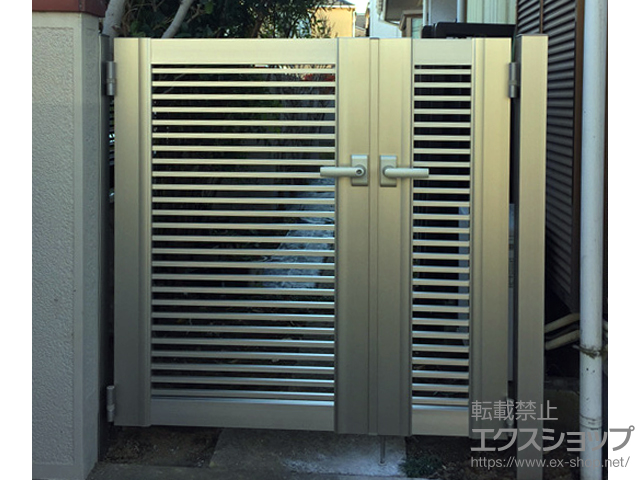 東京都江戸川区のの門扉 プレシオス門扉 横格子 親子開き 門柱仕様 施工例