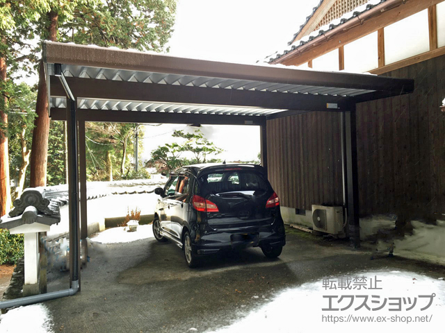 兵庫県多可郡多可町ののカーポート レオンポートneo 2台用 標準鼻隠し 角柱4本仕様 積雪〜50cm対応 施工例