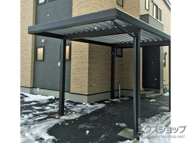 岩手県盛岡市ののカーポート ジーポートneo Aタイプ 角柱4本仕様 標準鼻隠し 積雪〜100cm対応 施工例