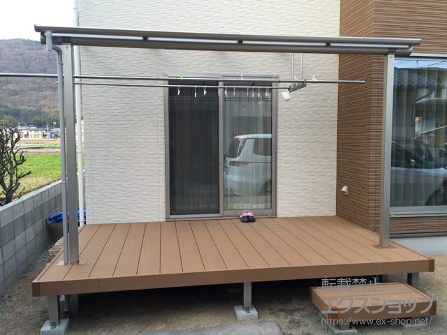 岡山県岡山市ののテラス屋根 プレシオステラス F型 テラスタイプ 単体 積雪〜20cm対応＋吊り下げ式物干し 施工例