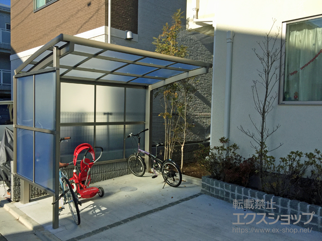 東京都調布市ののサイクルポート・駐輪場 フーゴRパーク (ラウンドスタイル) パネル2面囲い　積雪〜20cm対応 施工例