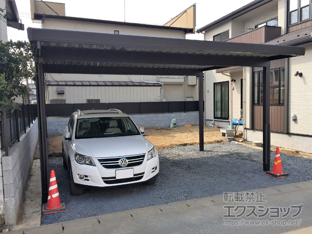 茨城県守谷市のLIXIL リクシル（トステム）のカーポート テリオスポートIII 1500 2台用 角柱4本仕様 積雪〜50cm対応 施工例