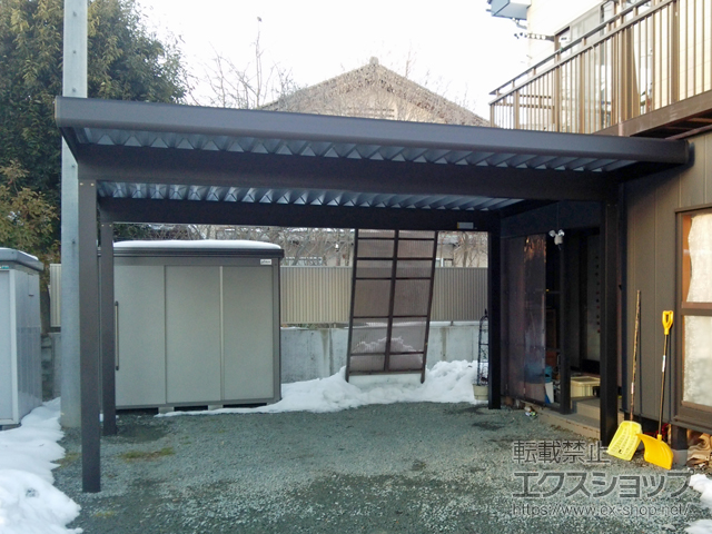 長野県中野市ののカーポート ジーポートneo Aタイプ 2台用 角柱4本仕様 標準鼻隠し 積雪〜100cm対応 施工例