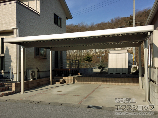 滋賀県彦根市ののカーポート レオンポートneo 2台用 標準鼻隠し 角柱4本仕様 積雪〜50cm対応 施工例