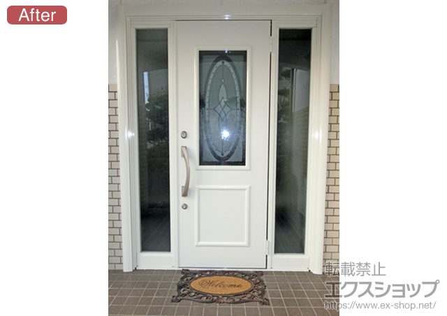 福岡県福岡市のLIXIL リクシル（トステム）の玄関ドア リシェント 断熱仕様 両袖 C3型 施工例
