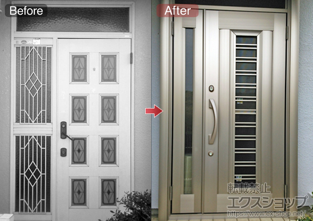 埼玉県坂戸市のLIXIL リクシル（トステム）の玄関ドア リシェント アルミ仕様 ランマ付 H1型 施工例