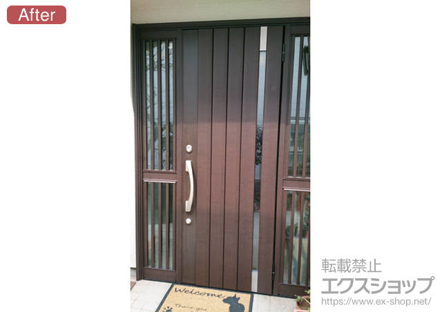 東京都多摩市のLIXIL リクシル（トステム）の玄関ドア リシェントK4仕様 22両袖飾り中桟付き仕様R 800型 施工例