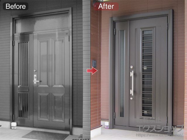 福岡県田川郡福智町のLIXIL リクシル（トステム）の玄関ドア リシェント アルミ仕様22親子仕様（ランマ無し）R H1型 施工例