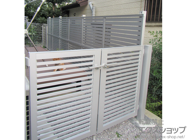 神奈川県横浜市のの門扉 プレスタ門扉 3型 太横桟 両開き 柱使用 施工例