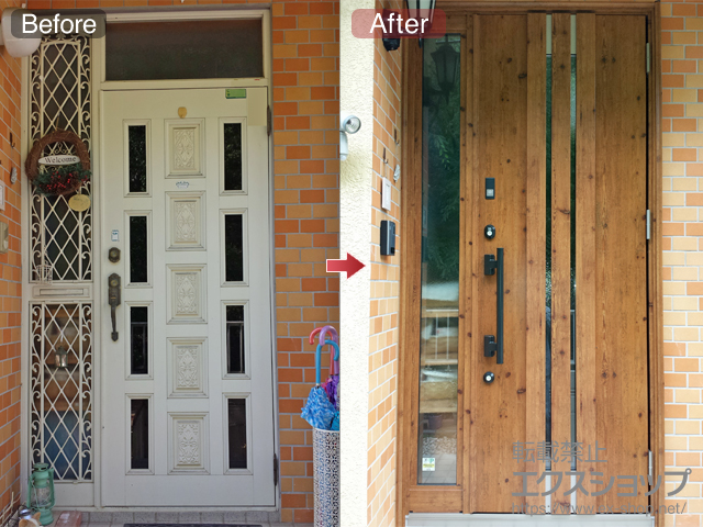 栃木県宇都宮市のLIXIL リクシル（トステム）の玄関ドア リシェント K4仕様22片袖カザス仕様R(ランマ無) 700型 施工例