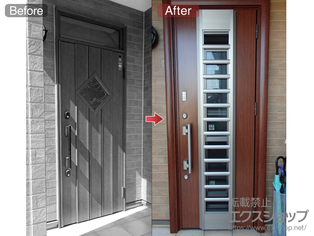 福岡県筑紫郡那珂川町のLIXIL リクシル（トステム）の玄関ドア リシェント K4仕様20片開き(ランマ無)R 001型 *簡易タッチキー仕様 施工例