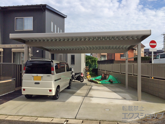 宮崎県延岡市ののカーポート レオンポートneo 2台用 角柱4本仕様 標準鼻隠し 積雪〜50cm対応 施工例